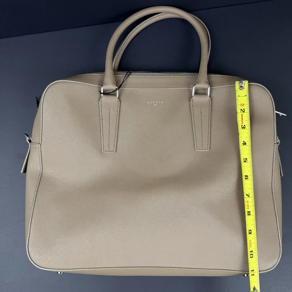 Sandro Downtown Large Saffiano Leather Briefcase Mocha Brown New With Tags